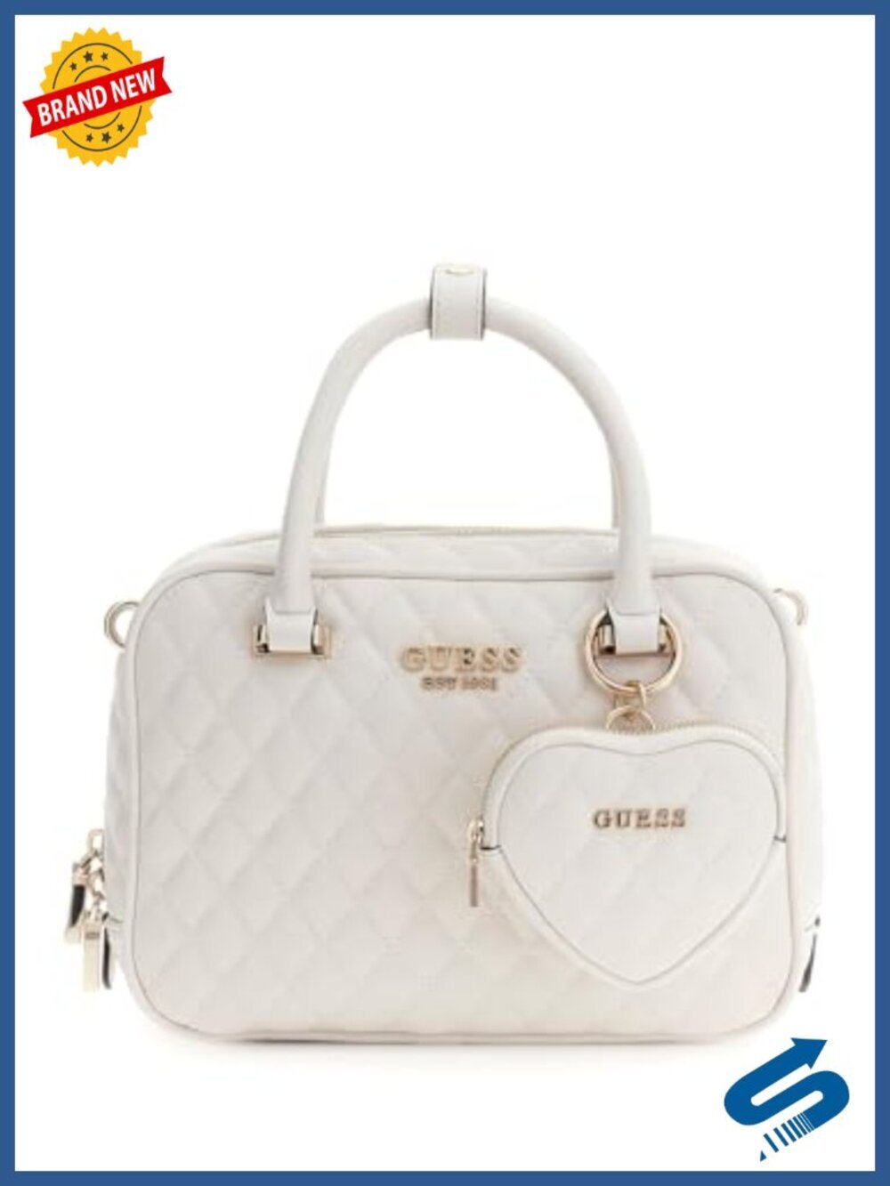 Faux Leather Satchel with Gold Hardware and Removable Charm